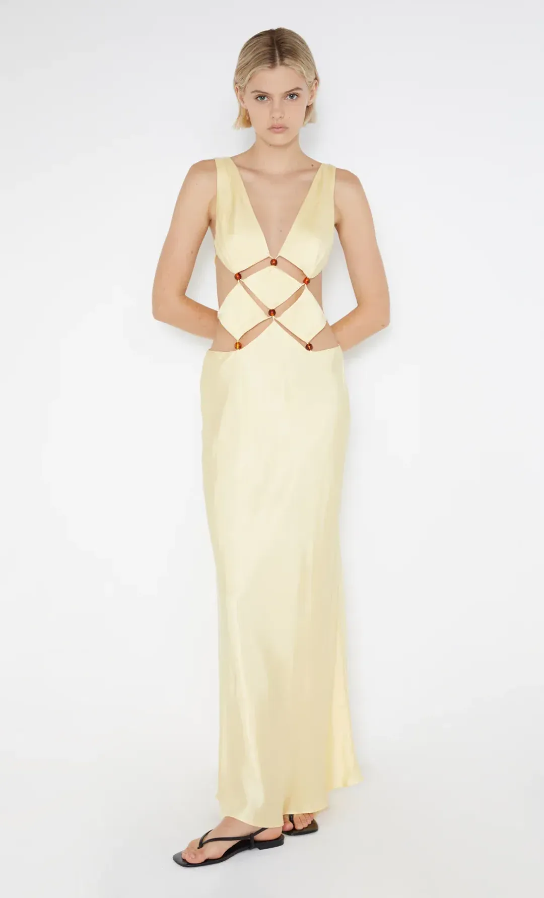 Bec & Bridge Agathe Diamond Dress Butter Yellow Size 10 for rent on The Volte - main image