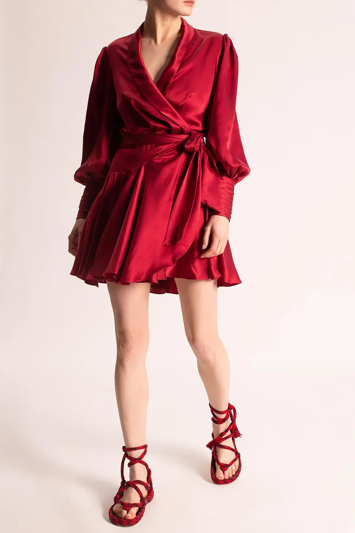 Zimmermann Silk Wrap Mini Dress With Long Sleeves in Garnet Size 2 / AU 12 - Image 1
