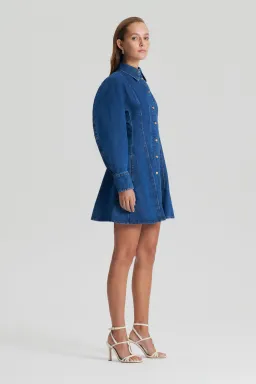 Scanlan Theodore Denim Cocoon Sleeve Mini Dress Blue Size 10 for rent on The Volte - image 2
