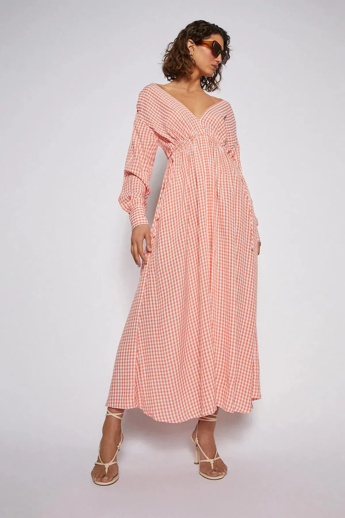 Scanlan Theodore Gingham V Neck Dress Peach Size 10 - Image 2