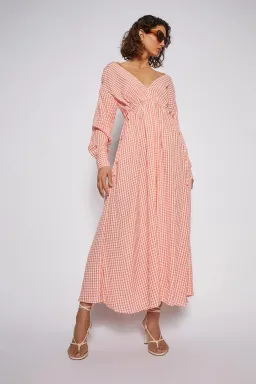 Scanlan Theodore Gingham V Neck Dress Peach Size 10 for rent on The Volte - image 2