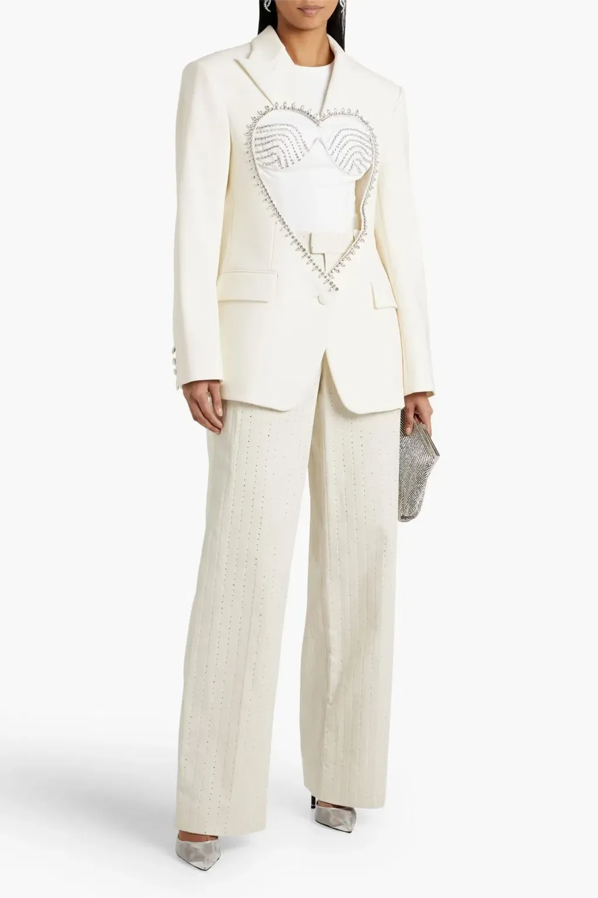 Area NYC Cutout Crystal-embellished Wool-blend Blazer White Size 8 - Image 1