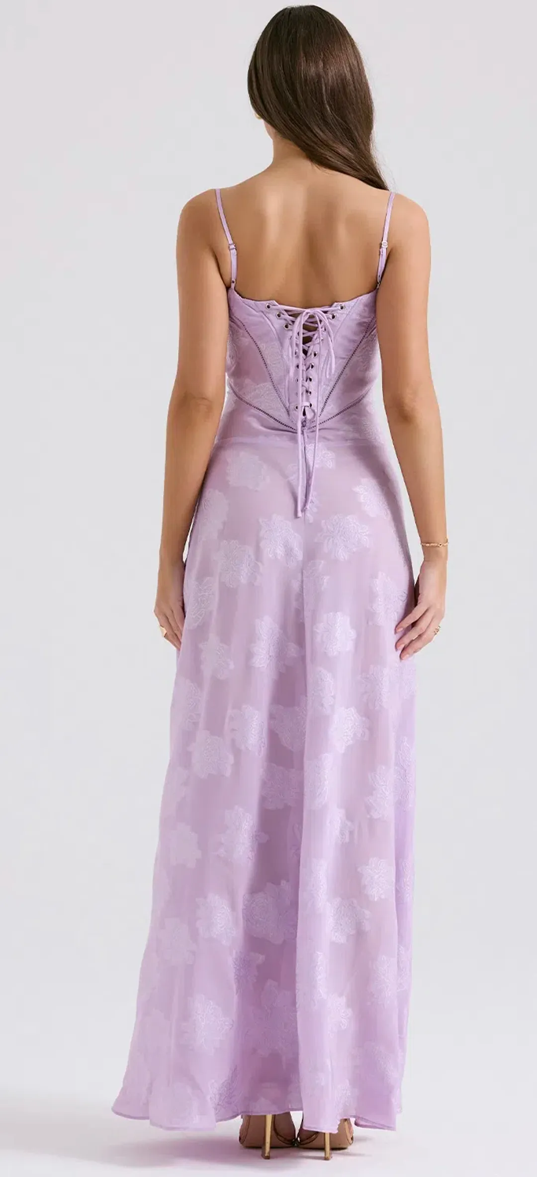 House Of CB Seren Lace Back Maxi Dress Orchid Floral Size S / AU 8 for rent on The Volte - main image