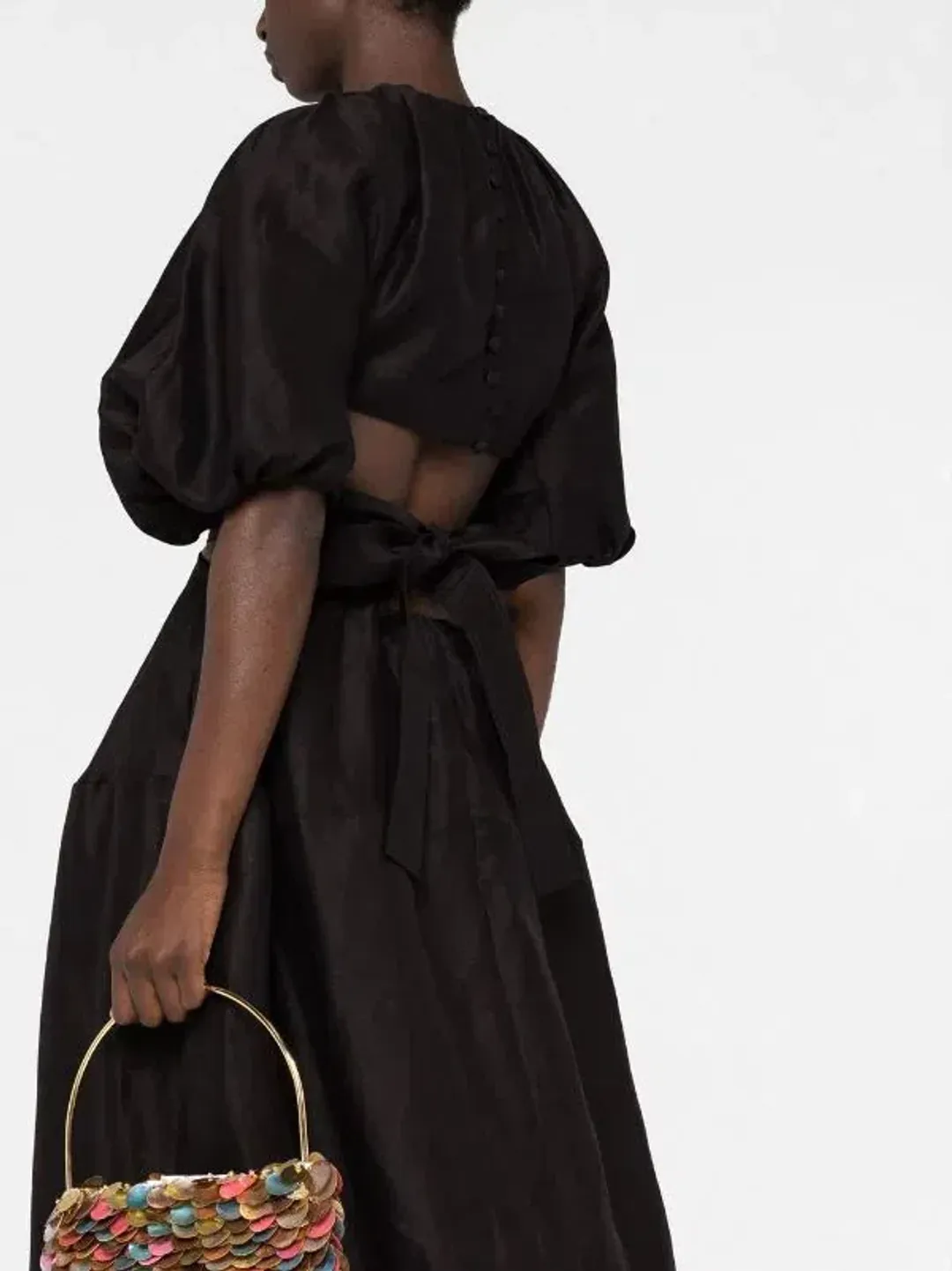 Aje Mimosa Puff Sleeve Midi Dress Black Size 8 for rent on The Volte - main image