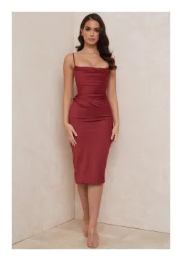 House of CB Anja Wine Satin Dress Burgundy Size S/ AU 8 for rent on The Volte - image 1