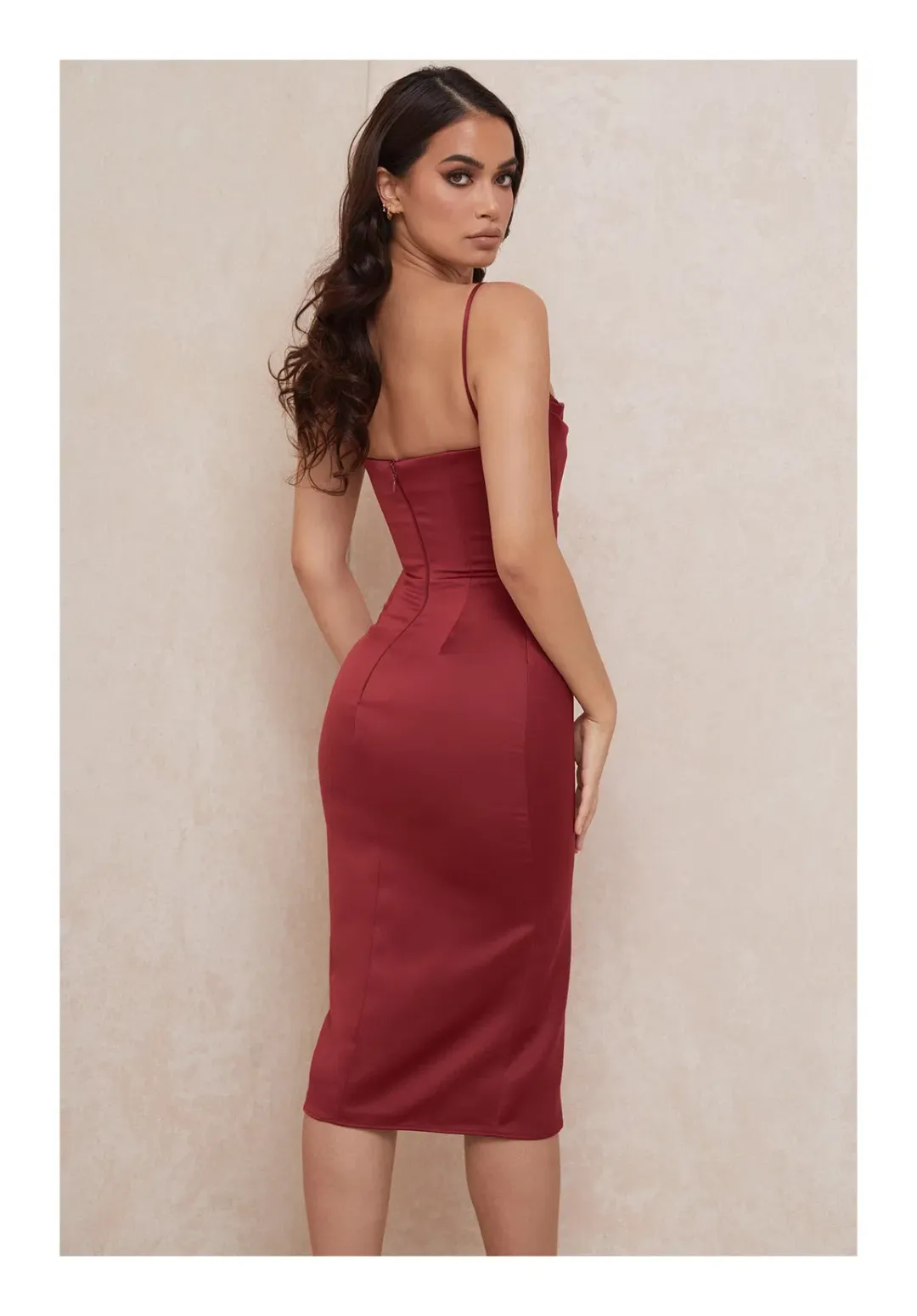 House of CB Anja Wine Satin Dress Burgundy Size S/ AU 8 for rent on The Volte - main image
