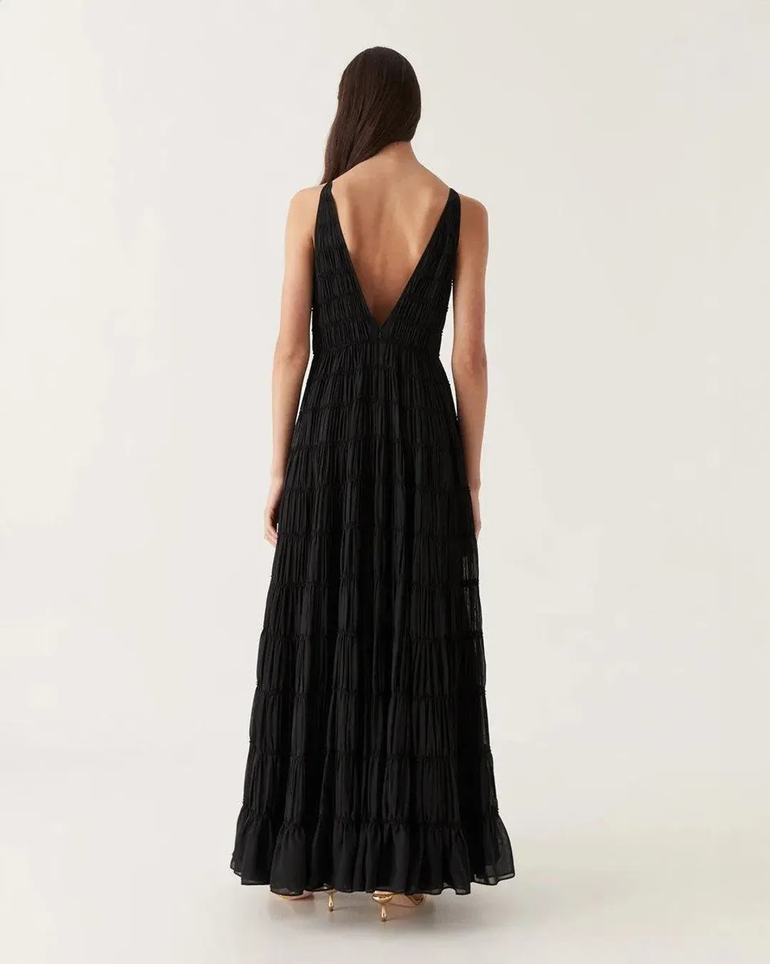 Aje Rosewood Ruched Maxi Dress Black Size 16 for rent on The Volte - main image