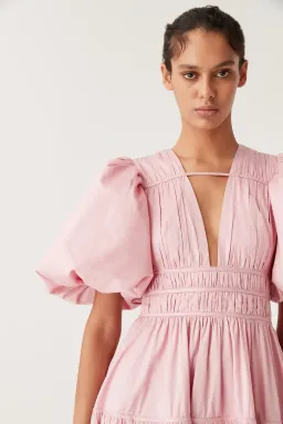 Aje Fallingwater Ruched Midi Dress in Chalk Pink Size AU 14 for rent on The Volte - image 3