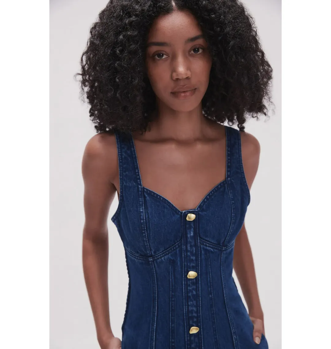 Aje May Denim Midi Dress Dark Indigo Size AU 8 for rent on The Volte - main image