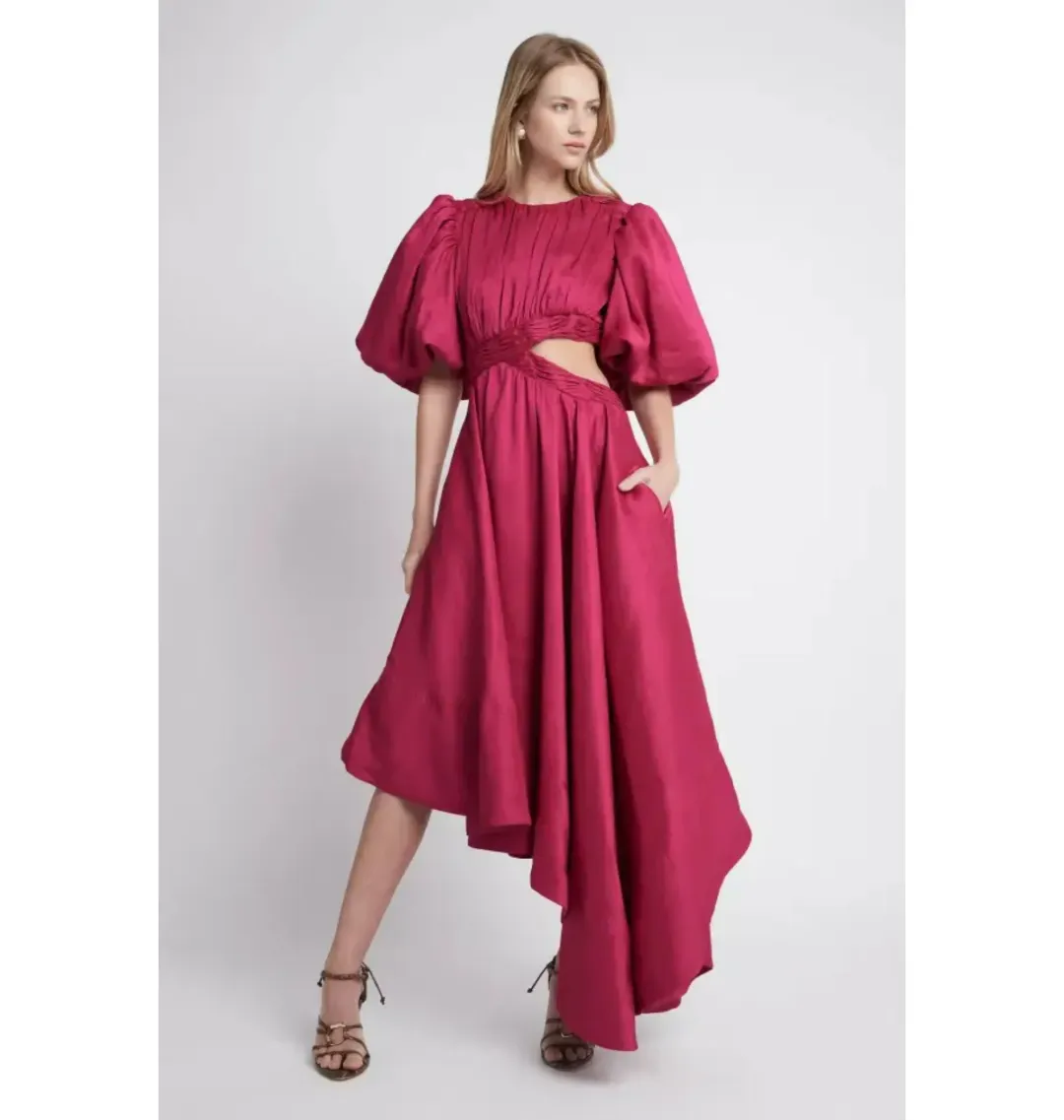 Aje Tidel Tucket Cut Out Midi Dress Pink Size AU 8 for rent on The Volte - main image