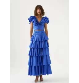 Aje Rhythmic Frill Bodice Size AU 8 & Eleni Tiered Maxi Skirt Size AU 10 Set Blue for rent on The Volte - image 1