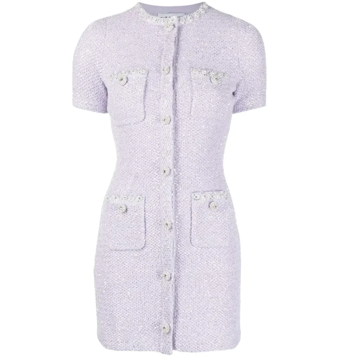 Self Portrait Embellished Knit Mini Dress Lilac Size AU 8 for rent on The Volte - main image