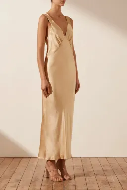Shona Joy Felicity Plunge Midi Dress Porcini Gold Size 10 for rent on The Volte - image 2