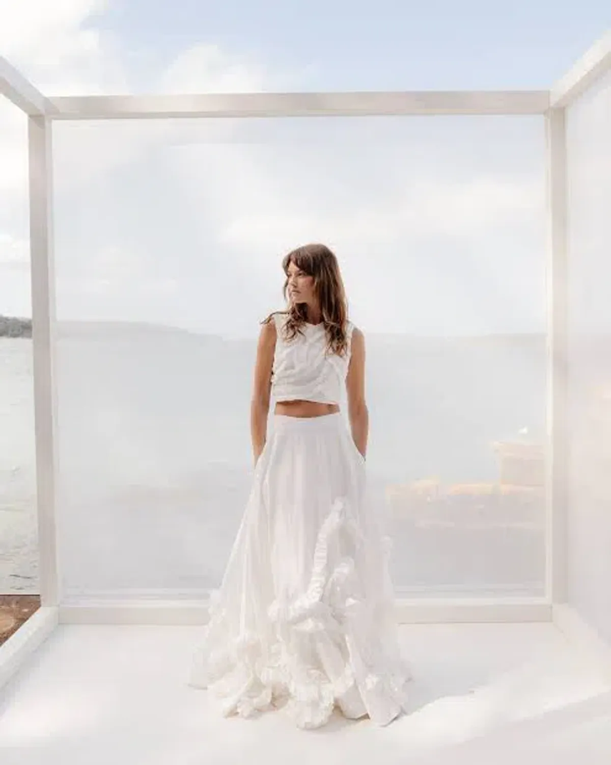 Aje Aurelia Frill Shell Top & Kendra Frill Maxi Skirt Set Ivory Size 8 - Image 4