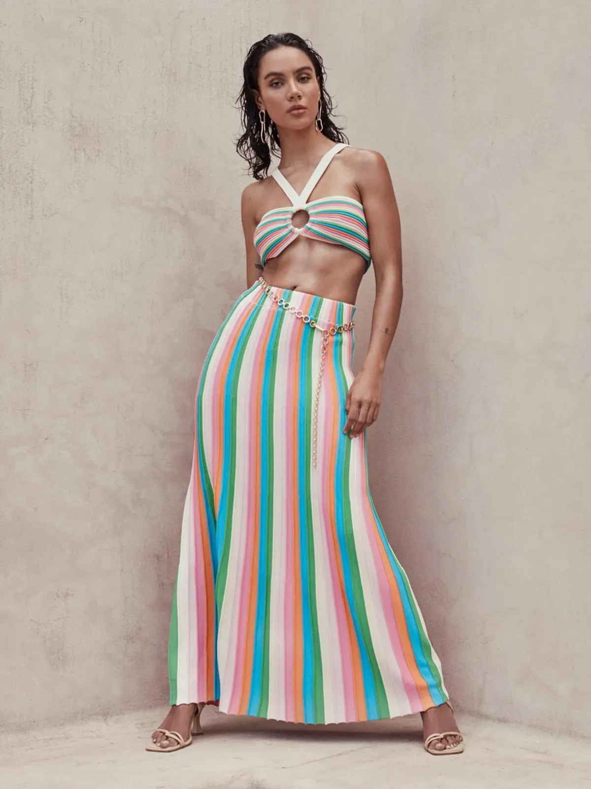 Sheike Rainbow Bright Knit Top and Skirt Set Multi Size 6 for rent on The Volte - main image