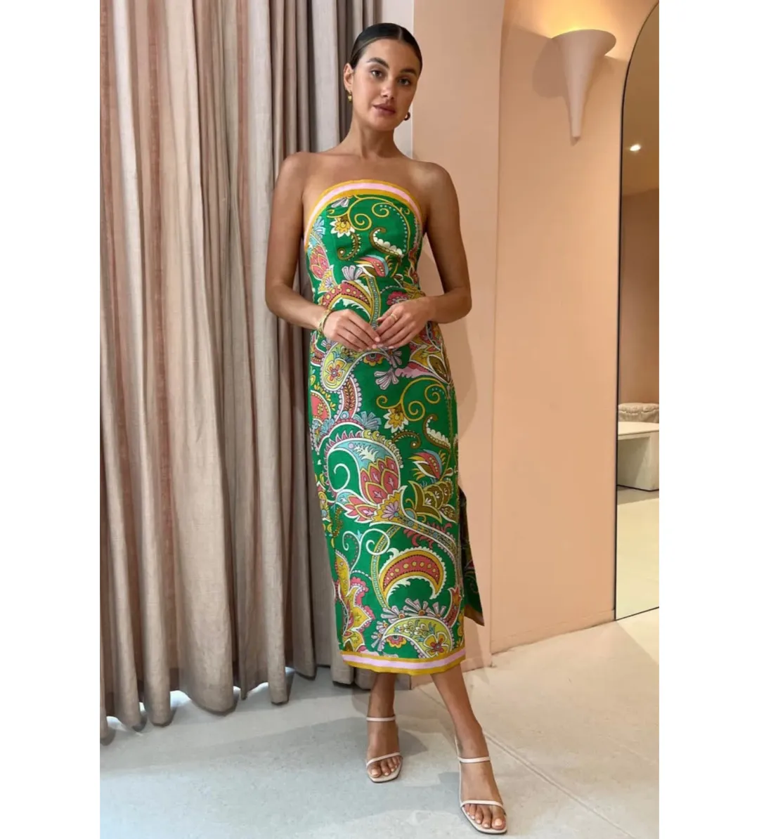 Alemais Marion Bodice Strapless Midi Green Dress Emerald Size 8 for rent on The Volte - main image