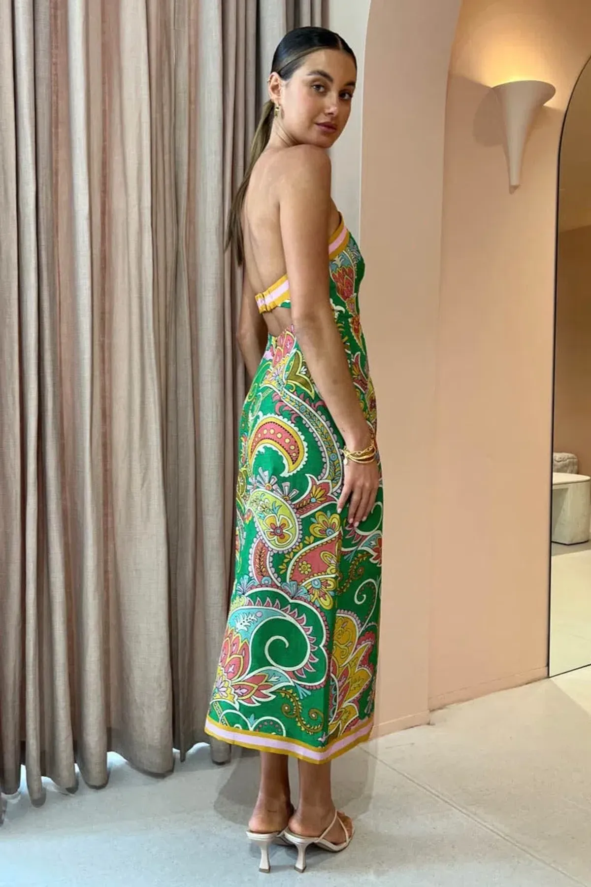 Alemais Marion Bodice Strapless Midi Green Dress Emerald Size 8 - Image 3