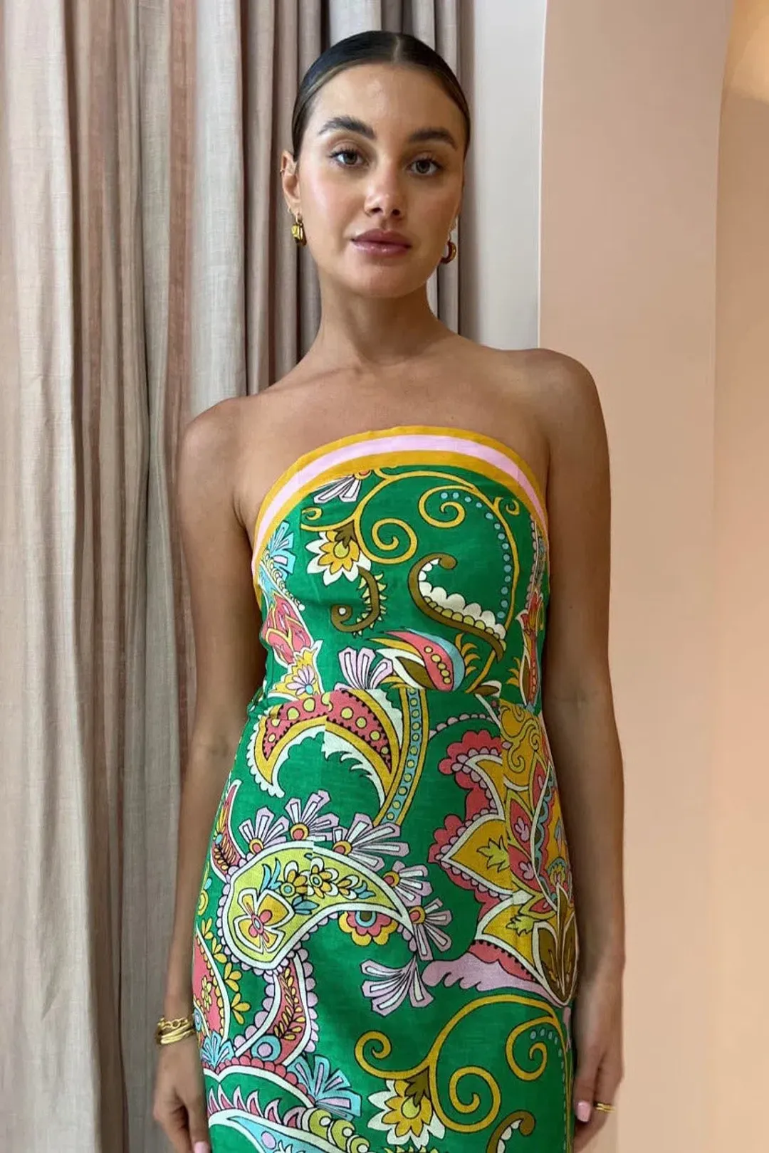 Alemais Marion Bodice Strapless Midi Green Dress Emerald Size 8 for rent on The Volte - main image