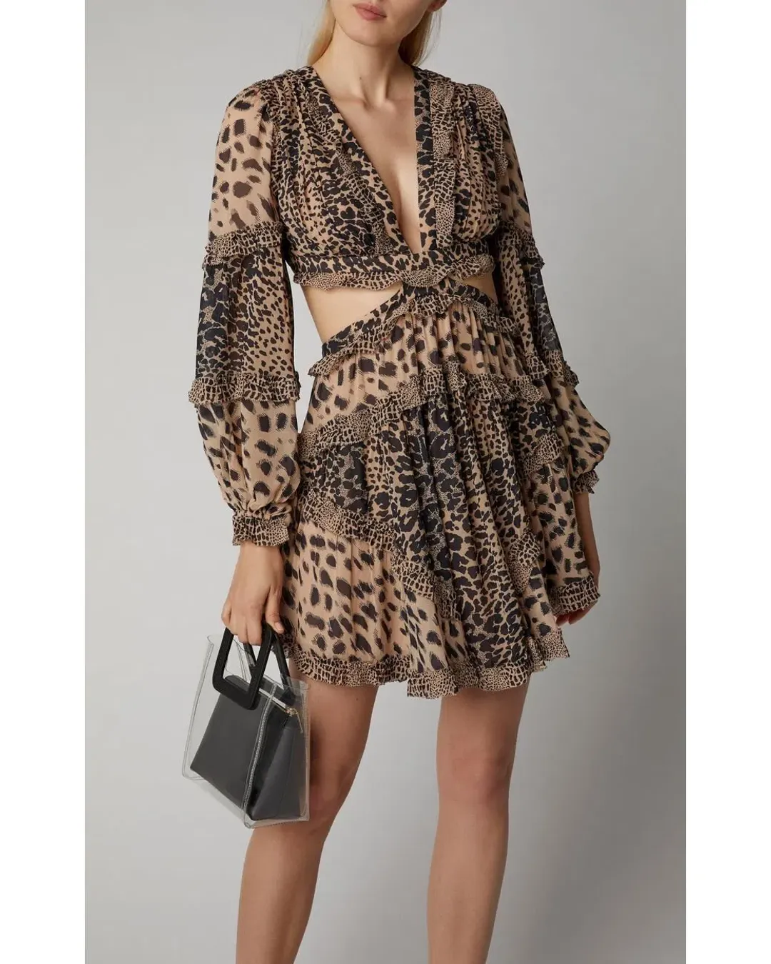 Zimmermann Allia Cutout Chiffon Mini Dress Leopard-print Size 1/ AU 10 for rent on The Volte - main image