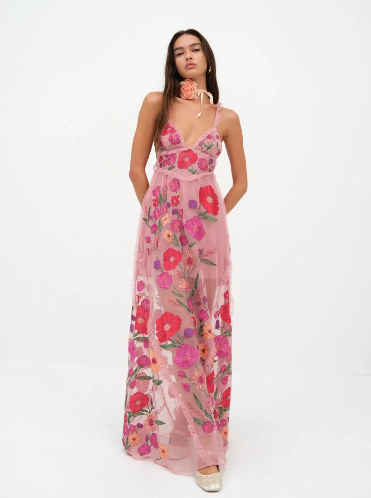 For Love & Lemons Kaylee Maxi Dress Pink Floral Size S / AU 8 - Image 1