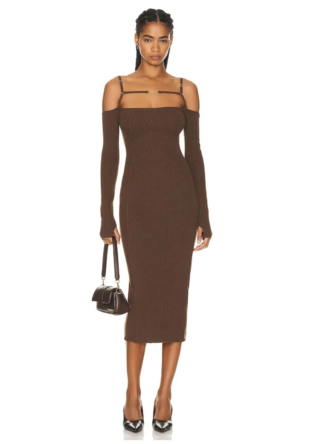 Jacquemus La Robe Sierra Midi Dress Brown Size AU 6 for rent on The Volte - main image