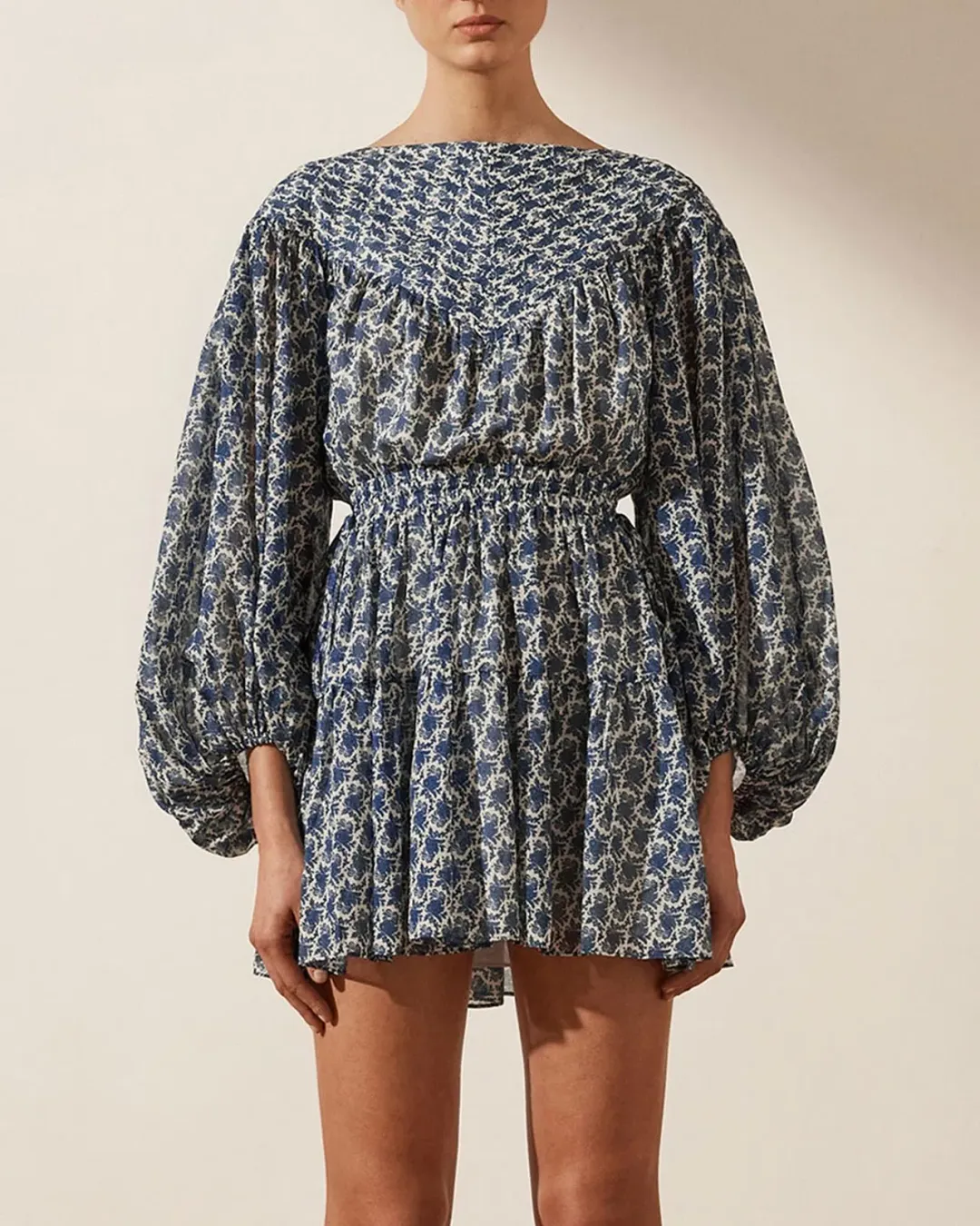 Shona Joy Daniela Pin Tuck Balloon Sleeve Mini Dress Print Size 6 for rent on The Volte - main image