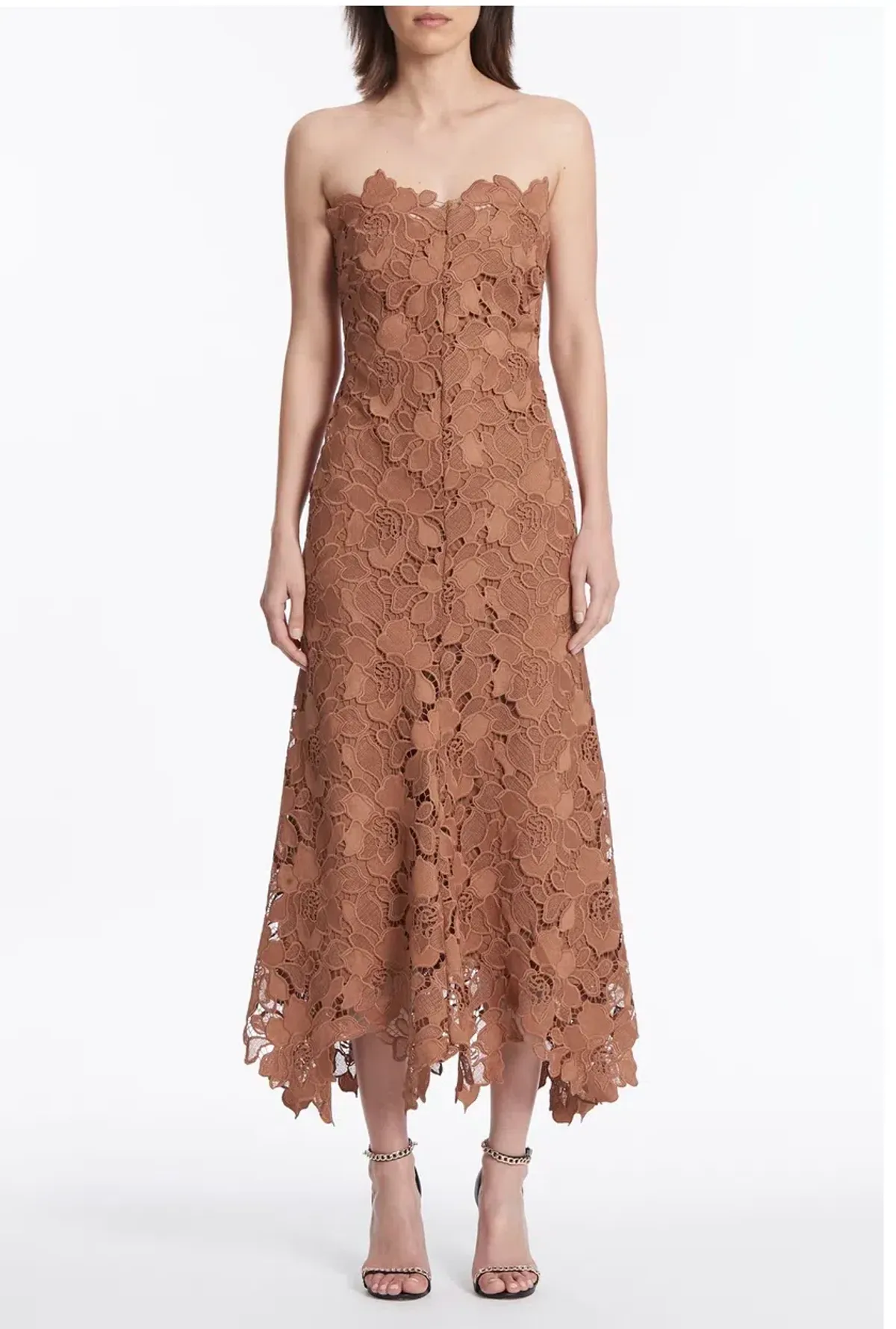 Carla Zampatti Rosewood Floral Lace Strapless Gown Brown Size 4 - Image 2