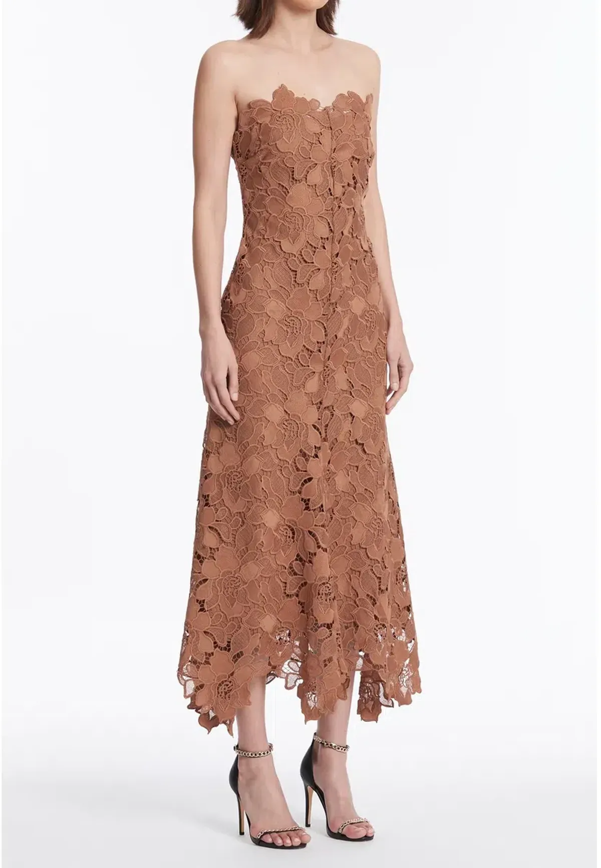 Carla Zampatti Rosewood Floral Lace Strapless Gown Brown Size 4 - Image 1