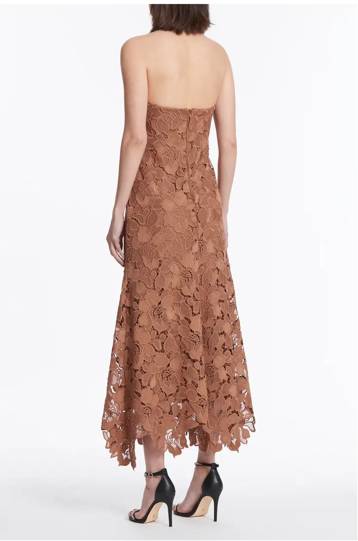 Carla Zampatti Rosewood Floral Lace Strapless Gown Brown Size 4 - Image 3