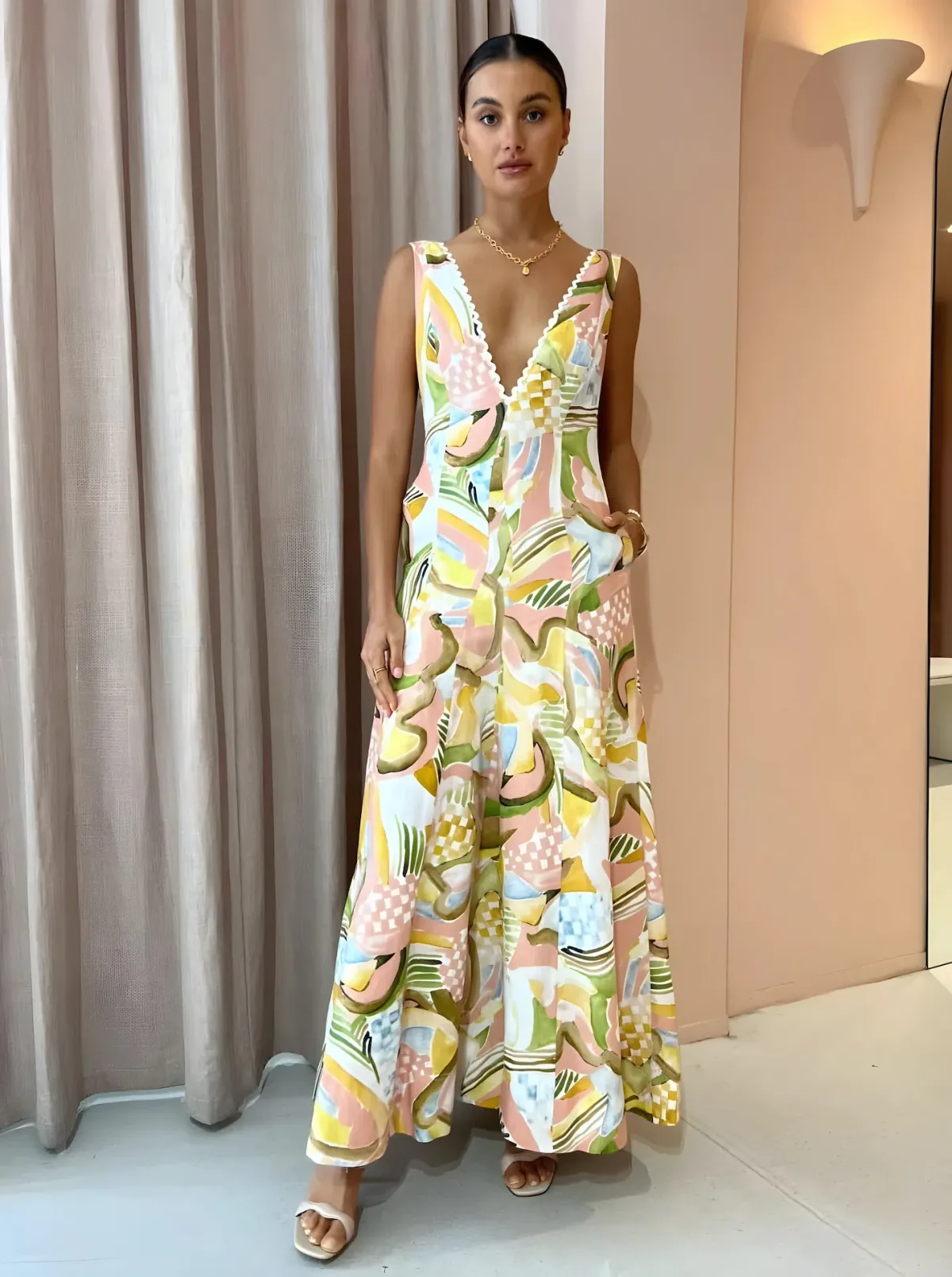 By Nicola Wavy Maxi Dress Swirl Check Size 6 - Image 1