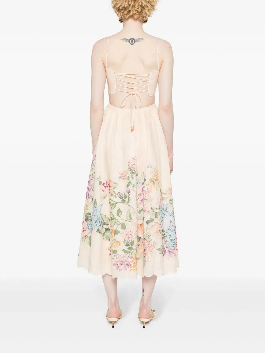 Zimmermann Halliday Scallop Midi Dress in Cream Watercolour Floral Size 1 (AU 10) for rent on The Volte - main image