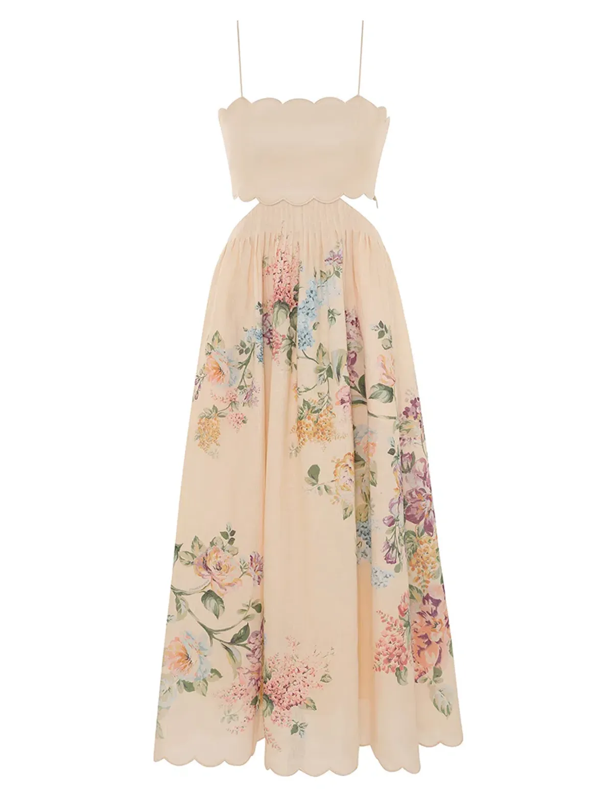 Zimmermann Halliday Scallop Midi Dress in Cream Watercolour Floral Size 1 (AU 10) - Image 4