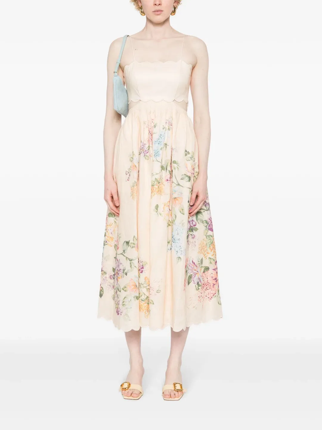 Zimmermann Halliday Scallop Midi Dress in Cream Watercolour Floral Size 1 (AU 10) for rent on The Volte - main image