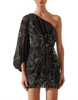 Shona Joy Nero Tie Front One Shoulder Mini Dress Black Size 10 for rent on The Volte - image 3