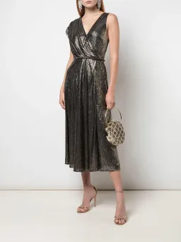 Alice & Olivia Roxy Drape Midi Dress Metallic Size 10 for rent on The Volte - image 1