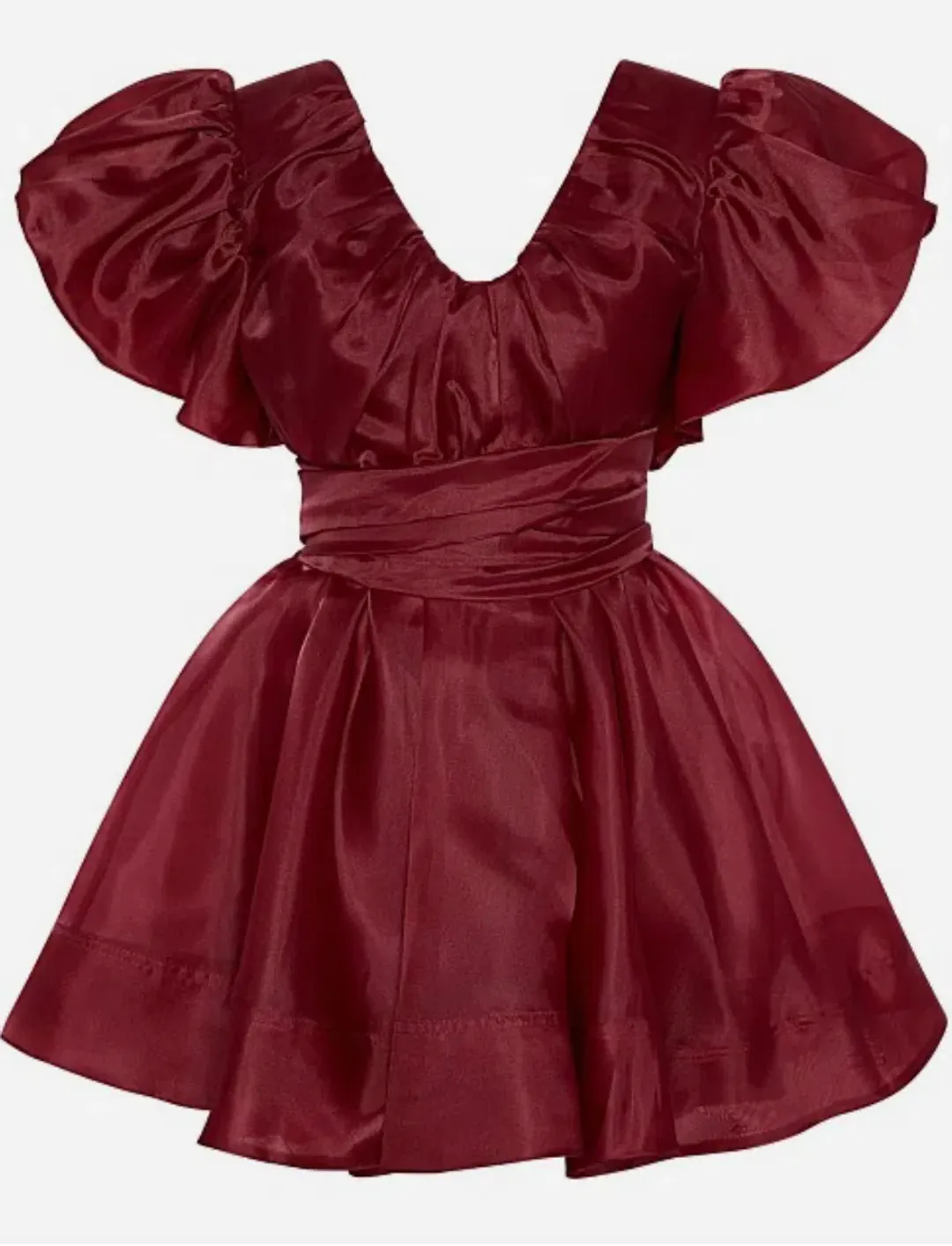 Aje Gretta Organza Mini Dress Burgundy Size AU 6 for rent on The Volte - main image