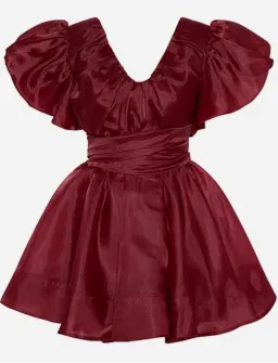 Aje Gretta Organza Mini Dress Burgundy Size AU 6 for rent on The Volte - image 1