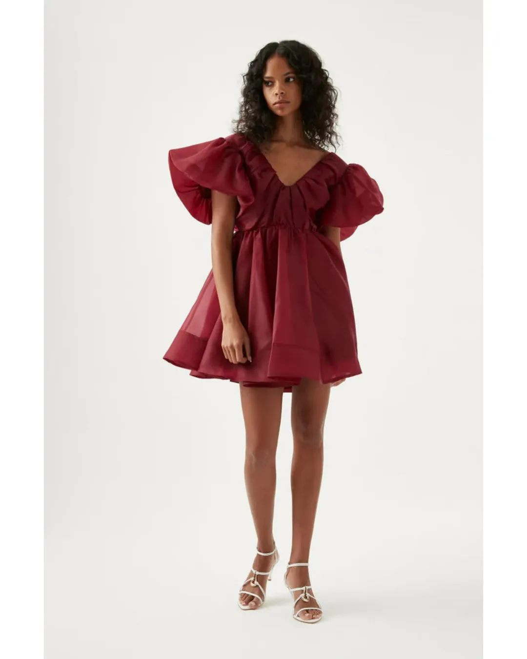 Aje Gretta Organza Mini Dress Burgundy Size AU 6 for rent on The Volte - main image