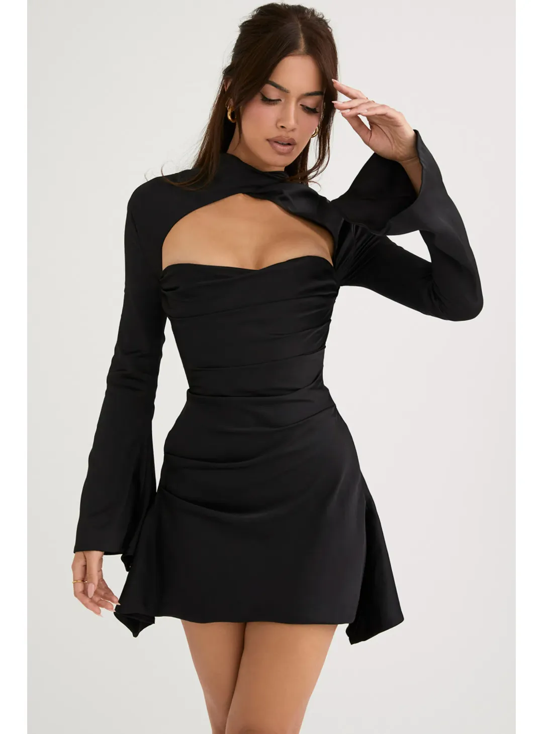 House of CB Toira Draped Corset Mini Dress Black Size Small / AU 8 for rent on The Volte - main image