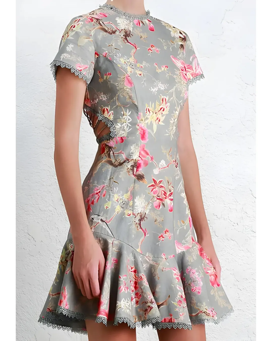 Zimmermann Merced Flutter Dress In Blue Floral Print Size 0P / AU 6 for rent on The Volte - main image