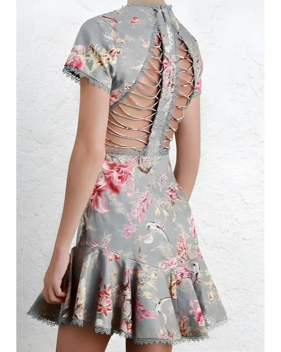 Zimmermann Merced Flutter Dress In Blue Floral Print Size 0P / AU 6 for rent on The Volte - main image