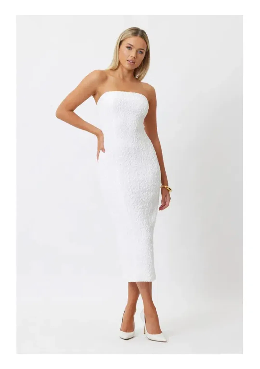 Bianca and Bridgett Dixon Strapless Midi Dress White Size 8 for rent on The Volte - main image