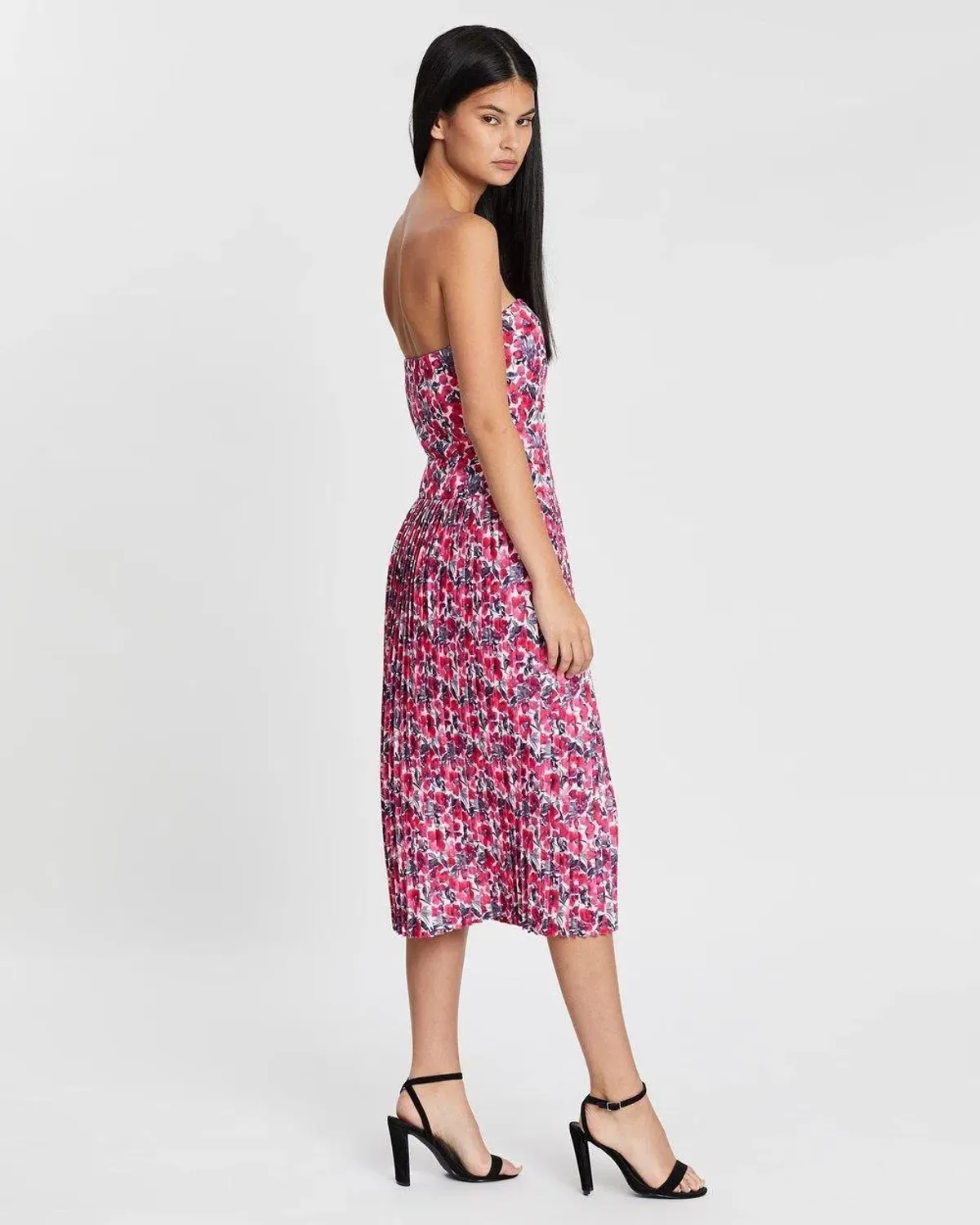 By Johnny Strapless Pleat Midi Dress Floral Size 10 - Image 2