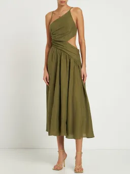 Zimmermann Laurel Asymmetric Midi Dress Olive Green Size 0 / AU 8 for rent on The Volte - image 2