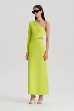 Scanlan Theodore Crepe Knit One Shoulder Gown Neon Size S/AU 8 for rent on The Volte - image 1