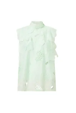 Oroton Tie Neck Lace Top Size AU 8 & Lace Mini Skirt Size AU 10 Set Sea Spray for rent on The Volte - image 6