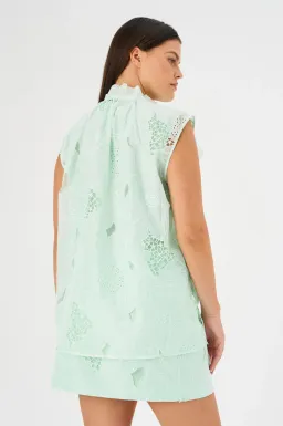 Oroton Tie Neck Lace Top Size AU 8 & Lace Mini Skirt Size AU 10 Set Sea Spray for rent on The Volte - image 5