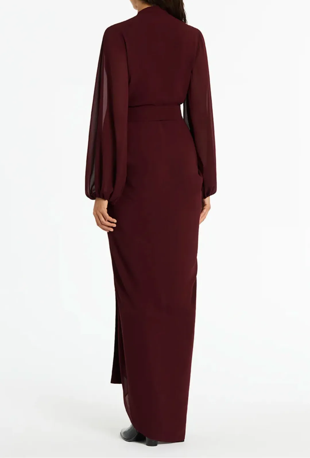 Carla Zampatti Georgette Waterfall Dress in Merlot Size 4 for rent on The Volte - main image