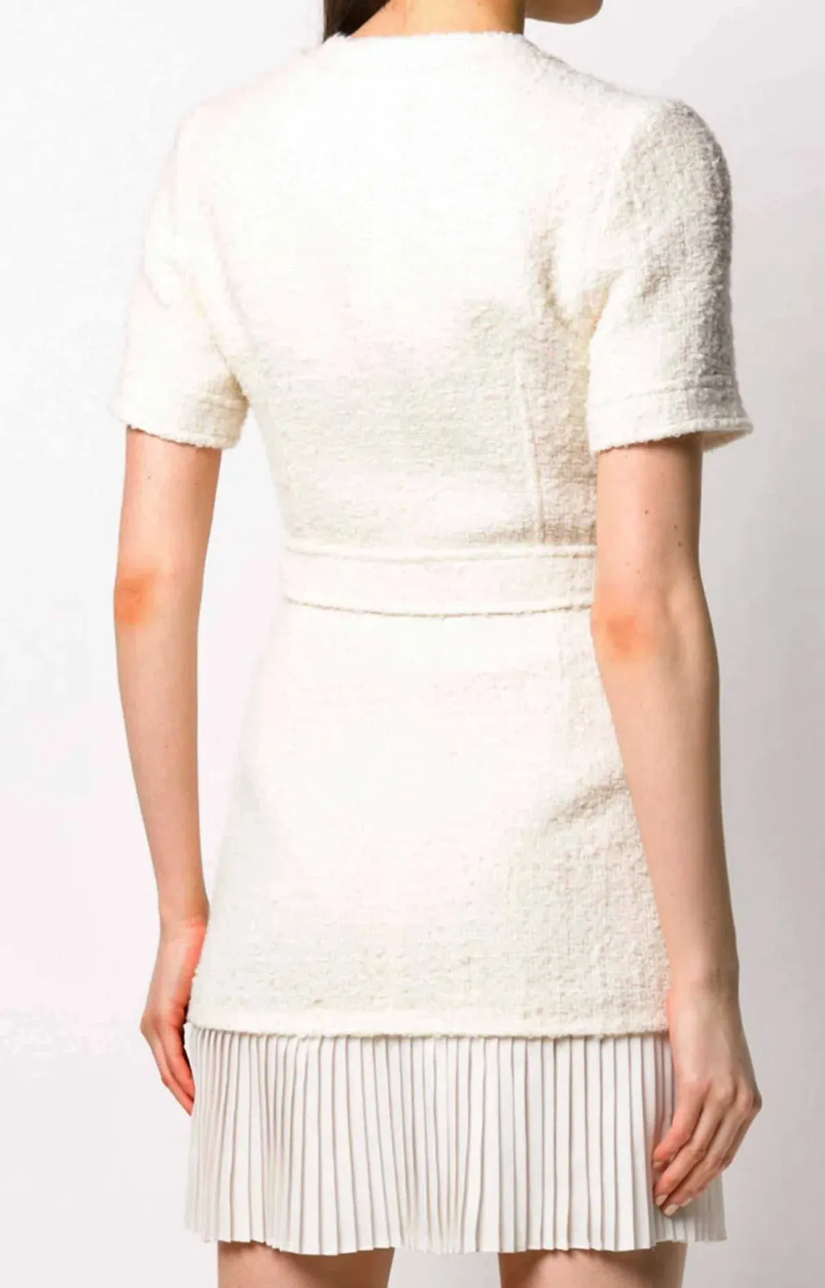 Sandro Tweed Pleated Trim Mini Dress in Ecru Size 34 FR / 6 AU - Image 3