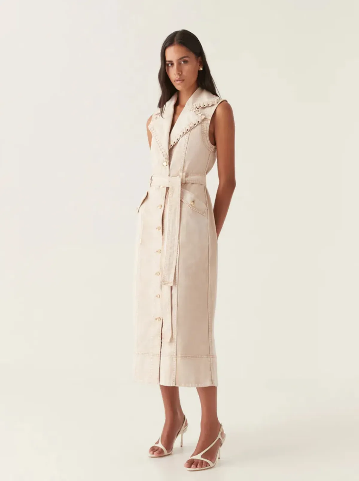 Aje Lorah Denim Midi Dress Sand Size 10 for rent on The Volte - main image